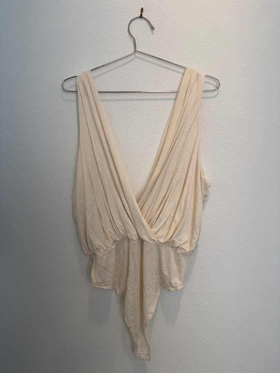 Lena Tops - Cream Draped Deep V Bodysuit